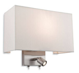 Luminosa Lighting Luminosa Fargo 1 Light Indoor Wall Light With Reading Lamp Brushed Steel, Cream Shade, E27