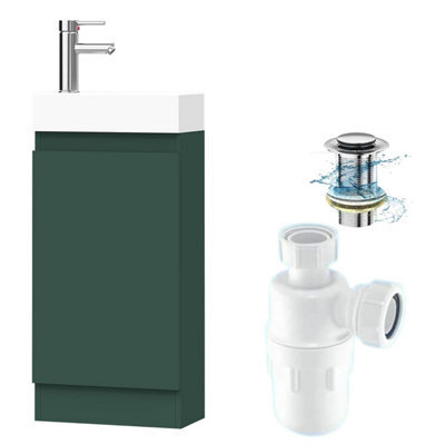 Belofay 400mm Bathroom Vanity Unit With Basin, White Ceramic Bathroom Sink With Trap And Waste, No Tap Included(Denvor Green) - image 1