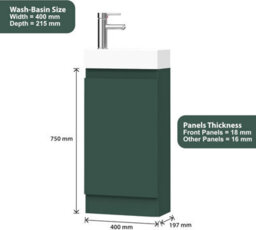 Belofay 400mm Bathroom Vanity Unit With Basin, White Ceramic Bathroom Sink With Trap And Waste, No Tap Included(Denvor Green) - thumbnail 3