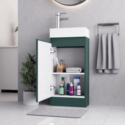 Belofay 400mm Bathroom Vanity Unit With Basin, White Ceramic Bathroom Sink With Trap And Waste, No Tap Included(Denvor Green) - thumbnail 2
