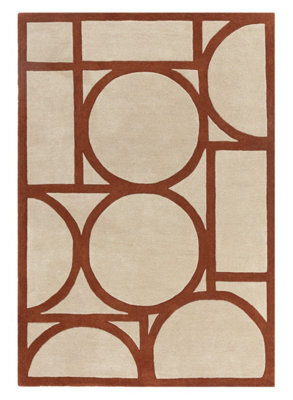 Rust Geometric Wool Bordered Geometric Rug For Bedroom & Living Room-120Cm X 170Cm - image 1