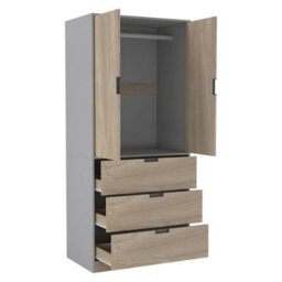 Urbn-Living Urbnliving 180Cm Height Grey Wardrobe With Oak 2 Door 3 Drawer Storage And Modern Hanging Rail Furniture - thumbnail 2
