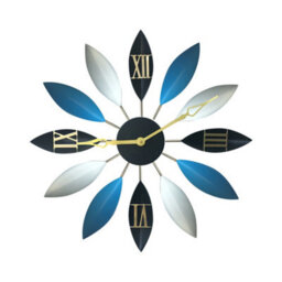 Living And Home Blue Novelty Leaf Shaped Large Silent Non Ticking Metal Wall Clock Art Decor 55Cm - thumbnail 3