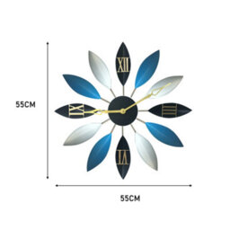 Living And Home Blue Novelty Leaf Shaped Large Silent Non Ticking Metal Wall Clock Art Decor 55Cm - thumbnail 5