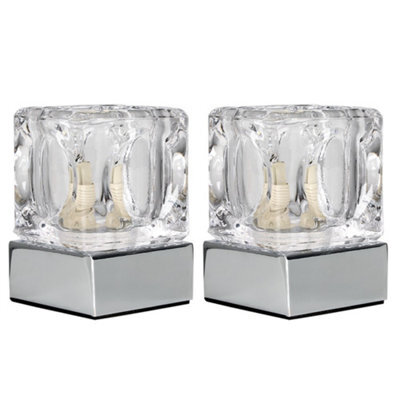 Valuelights Cube Pair Of Modern Chrome Glass Ice Cube Touch Table Lamps - image 1