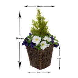 Greenbrokers 2 X Artificial Purple & White Petunias Rattan Patio Planters - thumbnail 2