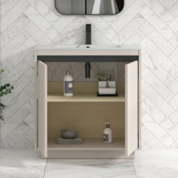 Royal Bathrooms Orion 800mm Warm Taupe 2 Door Floor Standing Bathroom Vanity Unit With Carrara White Basin & Black Accent Trim - thumbnail 4
