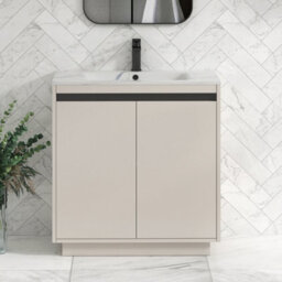 Royal Bathrooms Orion 800mm Warm Taupe 2 Door Floor Standing Bathroom Vanity Unit With Carrara White Basin & Black Accent Trim - thumbnail 1