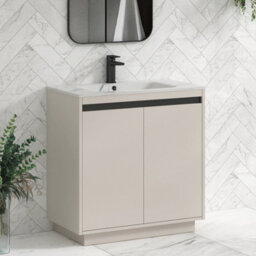 Royal Bathrooms Orion 800mm Warm Taupe 2 Door Floor Standing Bathroom Vanity Unit With Carrara White Basin & Black Accent Trim - thumbnail 6