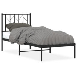 Berkfield Metal Bed Frame Without Mattress With Headboard Black 75X190Cm - thumbnail 2