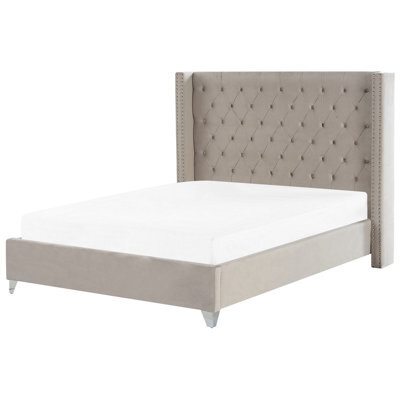 Beliani Bed Velvet Lubbon 180 X 200 Cm (Eu Super King) Light Grey - image 1