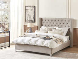 Beliani Bed Velvet Lubbon 180 X 200 Cm (Eu Super King) Light Grey - thumbnail 2