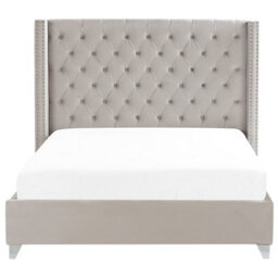 Beliani Bed Velvet Lubbon 180 X 200 Cm (Eu Super King) Light Grey - thumbnail 4