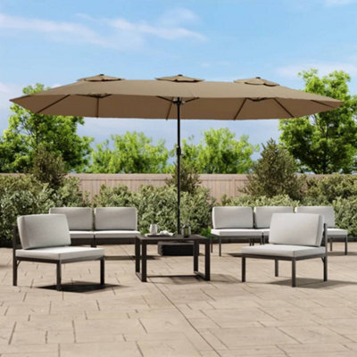 Berkfield Double-Head Parasol Taupe 449X245 Cm - image 1