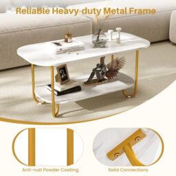 Costway Faux Marble Top Coffee Table 2-Tier Rectangular Sofa Side Table White - thumbnail 8
