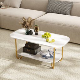 Costway Faux Marble Top Coffee Table 2-Tier Rectangular Sofa Side Table White