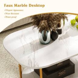 Costway Faux Marble Top Coffee Table 2-Tier Rectangular Sofa Side Table White - thumbnail 7
