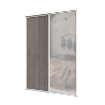 A-Class Sliding Doors Set Of 2 Dark Oak & Mirror Sliding Wardrobe Door Kit, White Frame & Tracks, Opening Height (H) 225-226Cm & Width (W) 119-120Cm - image 1
