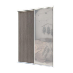 A-Class Sliding Doors Set Of 2 Dark Oak & Mirror Sliding Wardrobe Door Kit, White Frame & Tracks, Opening Height (H) 225-226Cm & Width (W) 119-120Cm - thumbnail 1