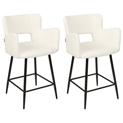 Beliani Set Of 2 Bar Chairs Sanilac Boucle Off-White - image 1