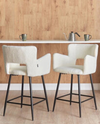 Beliani Set Of 2 Bar Chairs Sanilac Boucle Off-White - thumbnail 2