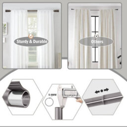 Ameha Cylinder Curtain Poles Extra Long & Durable Metal Extendable Curtain Rod( Black Nickel, 160-300Cm, 63 Inch-118 Inch) - thumbnail 7