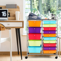 Costway 15-Drawer Storage Trolley Mobile Organiser Shelving Unit Utility Cart Multicolour - thumbnail 4