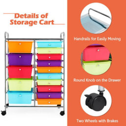 Costway 15-Drawer Storage Trolley Mobile Organiser Shelving Unit Utility Cart Multicolour - thumbnail 7