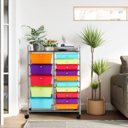 Costway 15-Drawer Storage Trolley Mobile Organiser Shelving Unit Utility Cart Multicolour - thumbnail 5