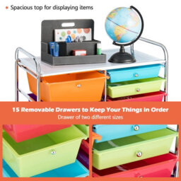 Costway 15-Drawer Storage Trolley Mobile Organiser Shelving Unit Utility Cart Multicolour - thumbnail 6