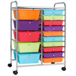 Costway 15-Drawer Storage Trolley Mobile Organiser Shelving Unit Utility Cart Multicolour - thumbnail 1