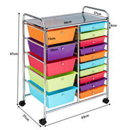 Costway 15-Drawer Storage Trolley Mobile Organiser Shelving Unit Utility Cart Multicolour - thumbnail 2