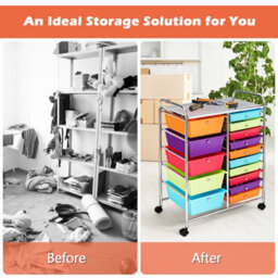 Costway 15-Drawer Storage Trolley Mobile Organiser Shelving Unit Utility Cart Multicolour - thumbnail 8