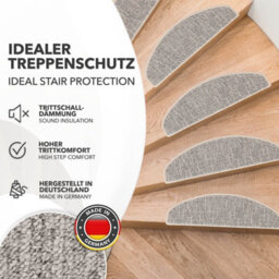 Floordirekt Alto Self Adhesive Edged Carpet Stair Tread Mat For Indoor Stairs Semicircular Silver 23.5 X 65 Cm - thumbnail 3