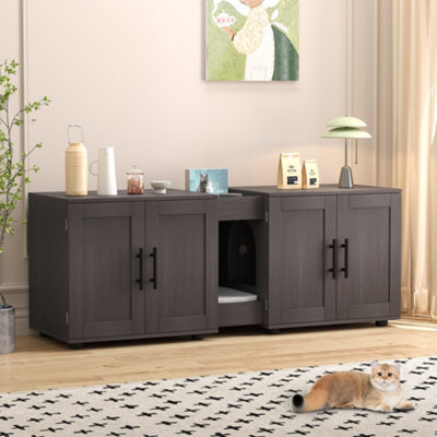 London Boutique Cat Litter Box Enclosure For 2 Cats, 1.4M Hiddden Litter Box Enclosure Furniture Wooden Litter Cabinet, Walnut - image 1