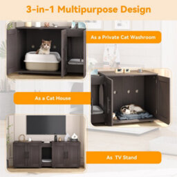 London Boutique Cat Litter Box Enclosure For 2 Cats, 1.4M Hiddden Litter Box Enclosure Furniture Wooden Litter Cabinet, Walnut - thumbnail 4
