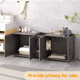 London Boutique Cat Litter Box Enclosure For 2 Cats, 1.4M Hiddden Litter Box Enclosure Furniture Wooden Litter Cabinet, Walnut - thumbnail 7