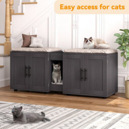 London Boutique Cat Litter Box Enclosure For 2 Cats, 1.4M Hiddden Litter Box Enclosure Furniture Wooden Litter Cabinet, Walnut - thumbnail 5