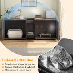 London Boutique Cat Litter Box Enclosure For 2 Cats, 1.4M Hiddden Litter Box Enclosure Furniture Wooden Litter Cabinet, Walnut - thumbnail 6