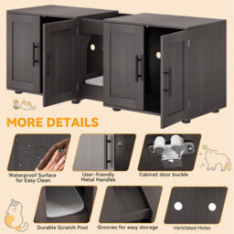 London Boutique Cat Litter Box Enclosure For 2 Cats, 1.4M Hiddden Litter Box Enclosure Furniture Wooden Litter Cabinet, Walnut - thumbnail 3