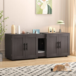 London Boutique Cat Litter Box Enclosure For 2 Cats, 1.4M Hiddden Litter Box Enclosure Furniture Wooden Litter Cabinet, Walnut - thumbnail 1
