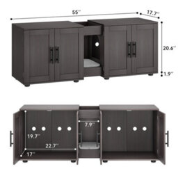 London Boutique Cat Litter Box Enclosure For 2 Cats, 1.4M Hiddden Litter Box Enclosure Furniture Wooden Litter Cabinet, Walnut - thumbnail 2