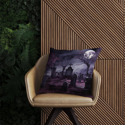 Warren Reed Designer Witchs Moonlit Cemetery Design Outdoor Cushion 60Cm X 60Cm