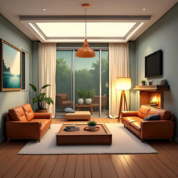 Modern Orange Metal Ceiling Pendant Light With Adjustable Cable, E27 Base - thumbnail 3