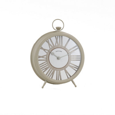 Deenz Greige Mantel Piece Time Clock Traditional Pocket Watch Design Battery Operated Neutral Metal Frame Roman Numerals 30X24X7Cm