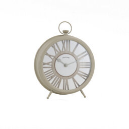 Deenz Greige Mantel Piece Time Clock Traditional Pocket Watch Design Battery Operated Neutral Metal Frame Roman Numerals 30X24X7Cm