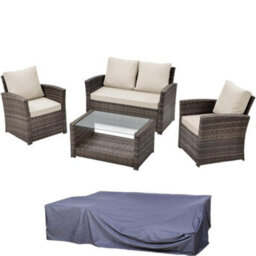 Evre 4 Seater Cedar Brown Rattan Garden Furniture Sofa Armchair Set - Roma With Coffee Table With Cover