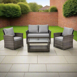 Evre 4 Seater Cedar Brown Rattan Garden Furniture Sofa Armchair Set - Roma With Coffee Table With Cover - thumbnail 2