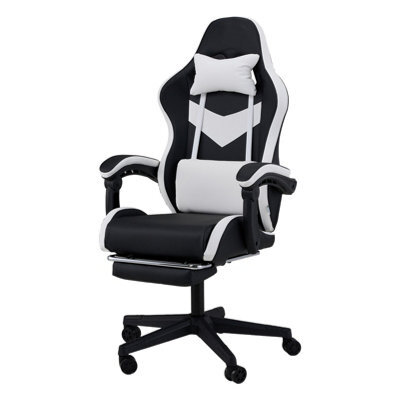 Living And Home White And Black Ergonomic High Back Gaming Chair With Massage Lumbar Support & Footrest - image 1