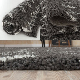 The Rugs Moroccan Shaggy Rugs And Runners Soft Fluffy Tribal Design High Pile Dark Grey And Ivory Living Room Kitchen Hallway 940 - thumbnail 4